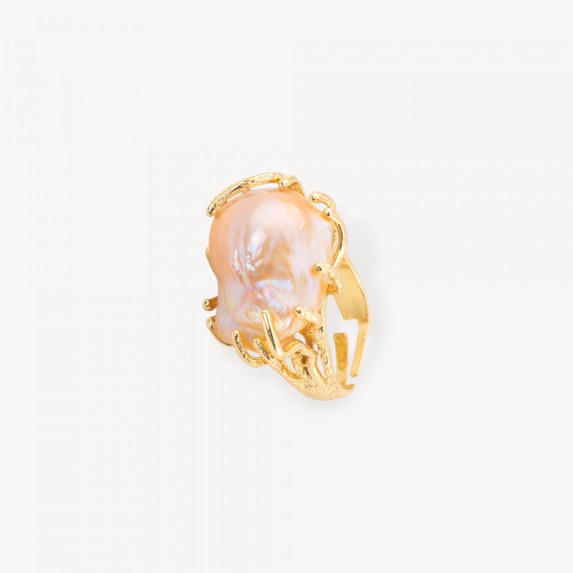 Anello Di Bronzo Con Perle Di Fiume Barocche Rosa Misura Regolabile 20-34mm Dorato-ANELLI BRONZO CON PIETRE INCASTONATE | Worldofjewel.com