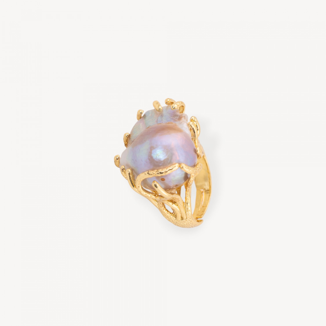 Bronze Ring with Tahitian Baroque River Pearls, Adjustable Size 20-34mm, Gold Plated-BRONZE RINGS AND CAT'S EYE | Worldofjewel.com