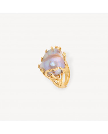 Anello Di Bronzo Con Perle Di Fiume Barocche Thaiti Misura Regolabile 20-34mm Dorato-ANELLI BRONZO CON PIETRE INCASTONATE | Worldofjewel.com