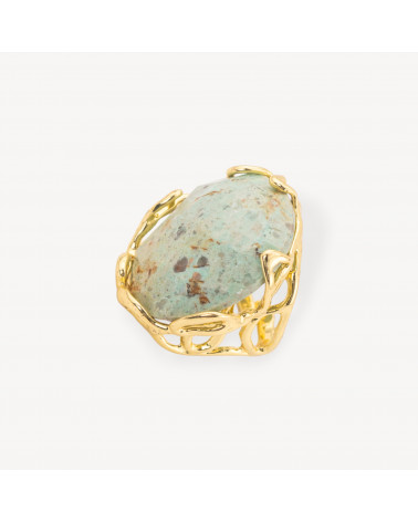 Anello Regolabile in Bronzo Dorato Collezione AURORA-1 con Pietre Dure Agata Muschiata Verde | Gioiello Artigianale Donna 28x-ANELLI BIJOUX DONNA AURORA BEST SELLER | Worldofjewel.com