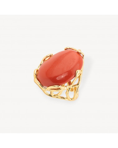 Anello Regolabile in Bronzo Dorato Collezione AURORA-1 con Pietre Dure Pasta Di Corallo Liscio | Gioiello Artigianale Donna 28x-ANELLI BIJOUX DONNA AURORA BEST SELLER | Worldofjewel.com