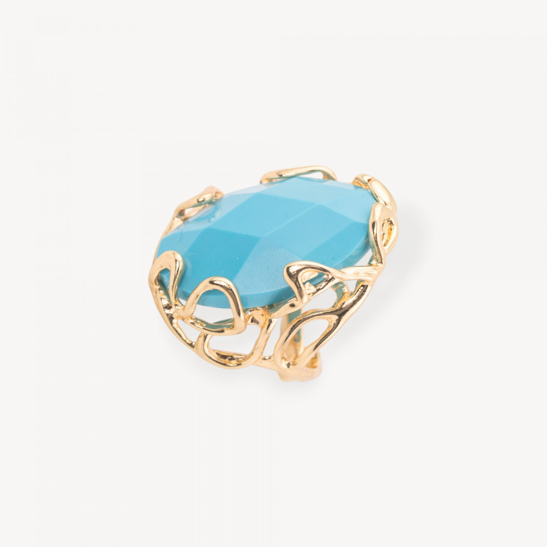 Anello Regolabile in Bronzo Dorato Collezione AURORA-1 con Pietre Dure Pasta Di Turchese Sfaccettato | Gioiello Artigianale Don-ANELLI BIJOUX DONNA AURORA BEST SELLER | Worldofjewel.com