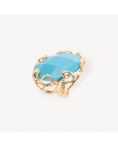 Anello Regolabile in Bronzo Dorato Collezione AURORA-1 con Pietre Dure Pasta Di Turchese Sfaccettato | Gioiello Artigianale Don-ANELLI BIJOUX DONNA AURORA BEST SELLER | Worldofjewel.com