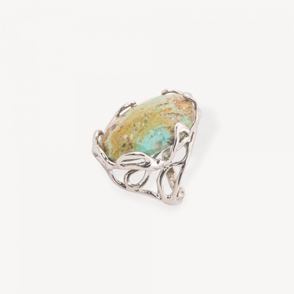 Anello Regolabile in Bronzo Rodiato Collezione AURORA-1 con Pietre Dure Agata Muschiata Verde | Gioiello Artigianale Donna 28-ANELLI BIJOUX DONNA AURORA BEST SELLER | Worldofjewel.com