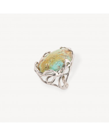 Anello Regolabile in Bronzo Rodiato Collezione AURORA-1 con Pietre Dure Agata Muschiata Verde | Gioiello Artigianale Donna 28-ANELLI BIJOUX DONNA AURORA BEST SELLER | Worldofjewel.com