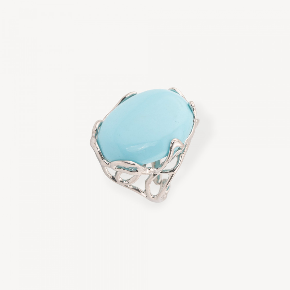 Anello Regolabile in Bronzo Rodiato Collezione AURORA-1 con Pietre Dure Pasta Di Turchese Liscio | Gioiello Artigianale Donna 2-ANELLI BIJOUX DONNA AURORA BEST SELLER | Worldofjewel.com