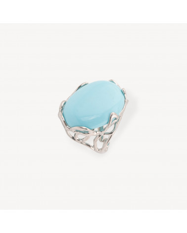 Anello Regolabile in Bronzo Rodiato Collezione AURORA-1 con Pietre Dure Pasta Di Turchese Liscio | Gioiello Artigianale Donna 2-ANELLI BIJOUX DONNA AURORA BEST SELLER | Worldofjewel.com