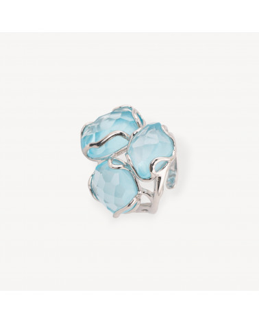 Anello Regolabile in Bronzo Rodiato Collezione Aurora-S 25x27mm Con Occhio Di Gatto Acqua | Gioiello Artigianale Donna 32x36mm-ANELLI BIJOUX DONNA AURORA BEST SELLER | Worldofjewel.com