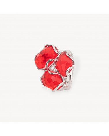 Anello Regolabile in Bronzo Rodiato Collezione Aurora-S 25x27mm Con Occhio Di Gatto Rosso | Gioiello Artigianale Donna 32x36mm-ANELLI BIJOUX DONNA AURORA BEST SELLER | Worldofjewel.com