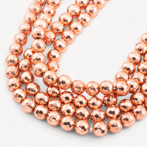 Perle ronde à facettes en hématite or rose 10 mm