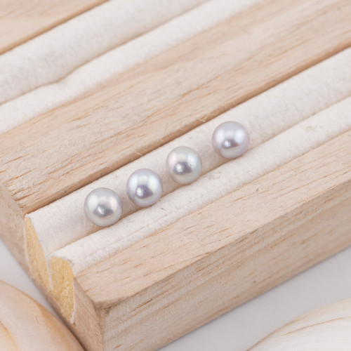 River Pearl Knöpfe, Cabochon, 1 Loch (AAAA), 5,5–6,0 mm, 12 Paar, Grau