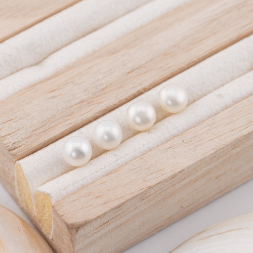 Boutons de perle de rivière cabochon 1 trou (AAAA) 6,0-6,5 mm 12 paires Blanc