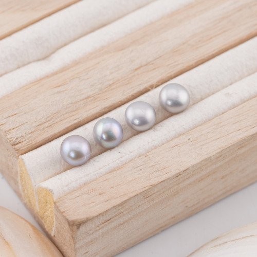Boutons cabochons River Pearl, 1 trou (AAAA), 6,0-6,5 mm, 12 paires, gris