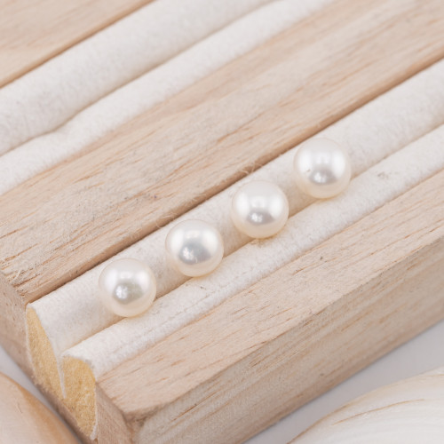 River Pearl Buttons Cabochon 1 Hole (AAAA) 7.0-7.5mm 12 Pairs White