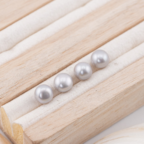Boutons cabochons en nacre de rivière, 1 trou (AAAA), 7,0-7,5 mm, 12 paires, gris