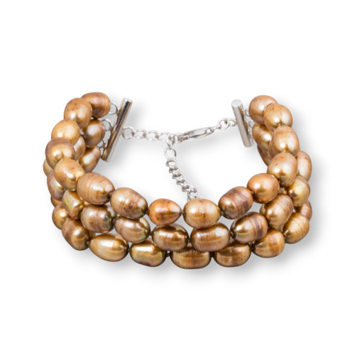 925 Silver Bracelet with 3-Row River Pearls and Lobster Clasp