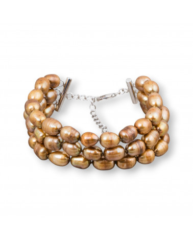 Bracciale Di Argento 925 Con Perle Di Fiume A 3 File Chisura A Moschettone-BRACCIALI DI ARGENTO 925 | Worldofjewel.com