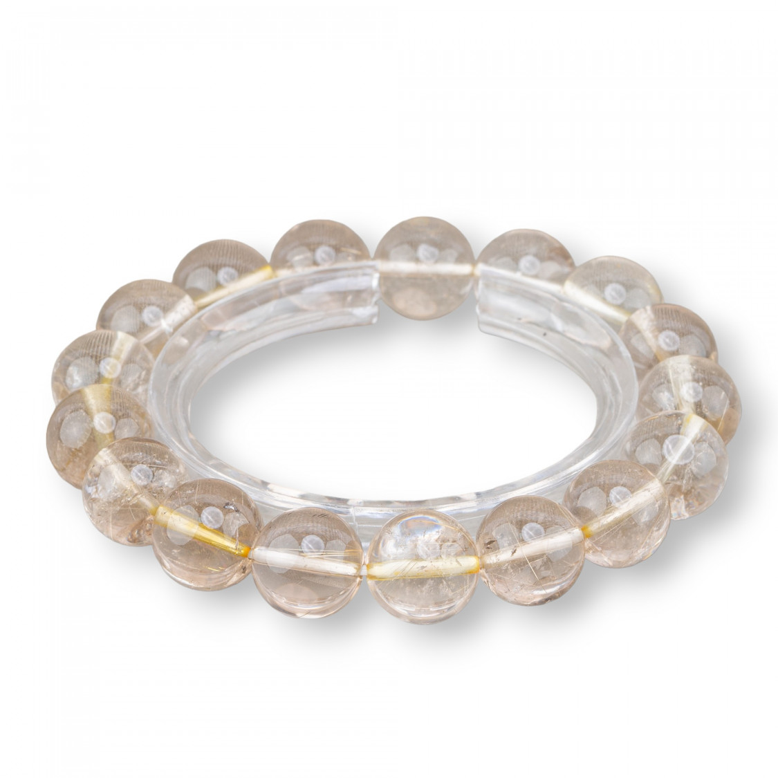 Bracelet rond en quartz rutile doré de 15 mm-PIERRES DURES | Worldofjewel.com