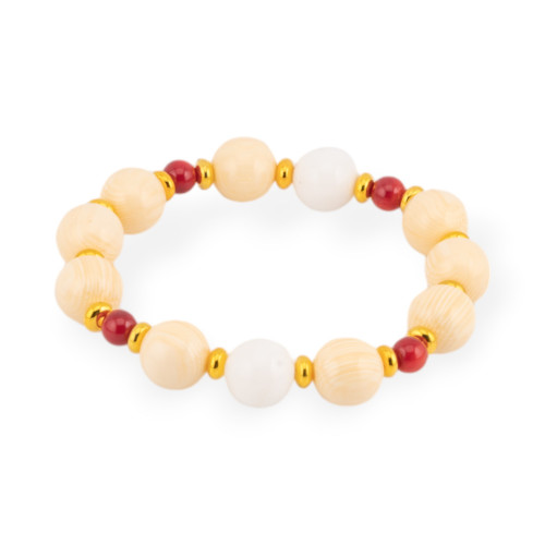 Stretch Bracelets Made of Hard Stones, Resin, and White Brass