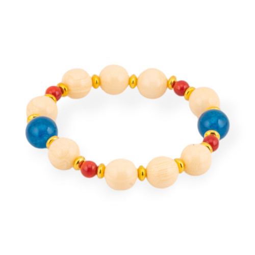 Pulseras elásticas de piedras duras, resina y latón, jade azul verdoso