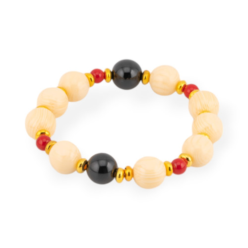 Bracelets extensibles en pierres dures, résine, laiton et onyx