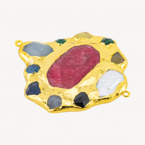 Central Component With Beads, Golden Hard Stones