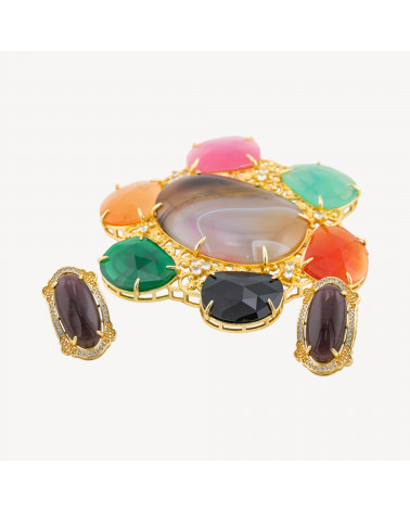 Componente Centrale Di Bronzo Con Perline, Pietre Dure Dorate Completo Di Orecchini-COMPONENTI DI PIETRE DURE | Worldofjewel.com