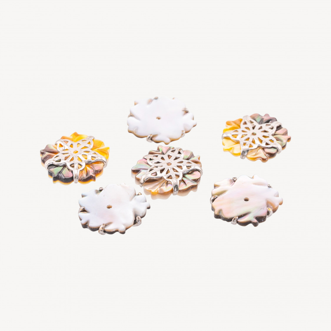 Componente Madreperla Con Foro E Argento 925 6pz-COMPONENTI DI PIETRE DURE | Worldofjewel.com