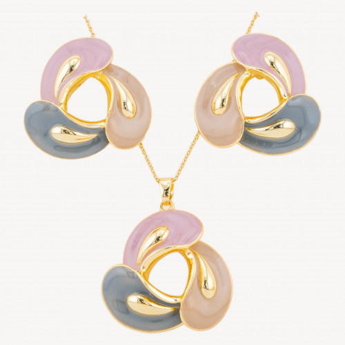 Isabella Collection Enamelled Jewelry Set, 1pc, Pink, Beige, and Blue Petals
