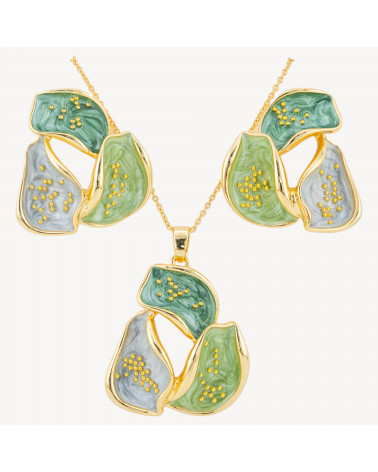 Parure Bijoux Smaltato Collezione Isabella 1pz Petali Verdi, Blu e Verde Smeraldo-ORECCHINI BRONZO COLLEZIONE ISABELLA | Worldofjewel.com