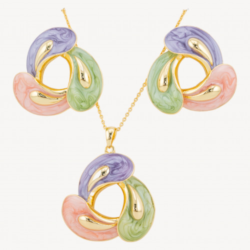 Conjunto de joyas esmaltadas Isabella Collection (1 pieza), pétalos morados, verdes y rosas