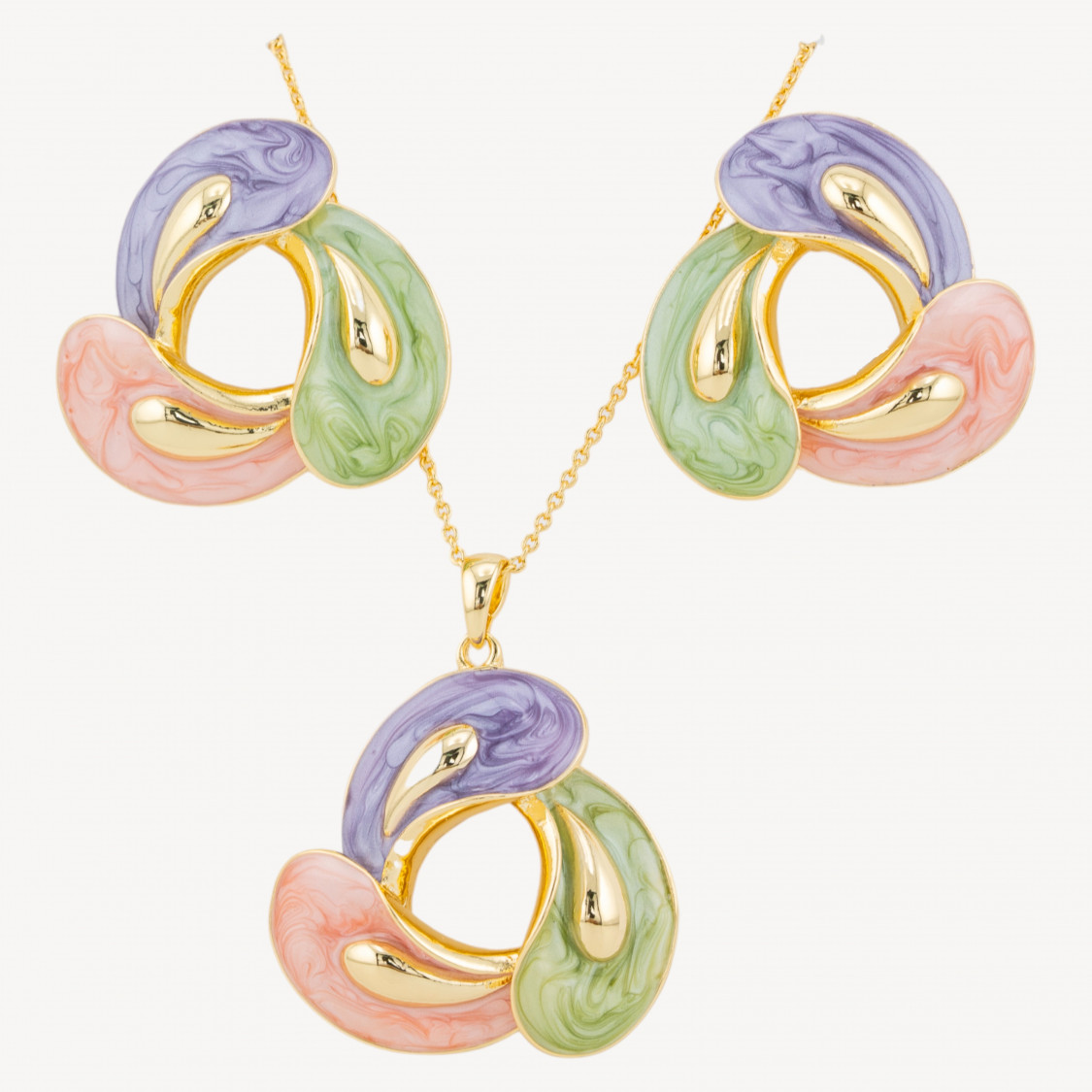 Parure Bijoux Smaltato Collezione Isabella 1pz Petali Viola, Verdi e Rosa-ORECCHINI BRONZO COLLEZIONE ISABELLA | Worldofjewel.com