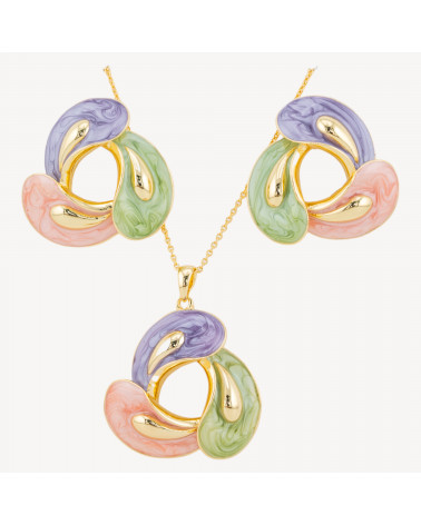 Parure Bijoux Smaltato Collezione Isabella 1pz Petali Viola, Verdi e Rosa-ORECCHINI BRONZO COLLEZIONE ISABELLA | Worldofjewel.com