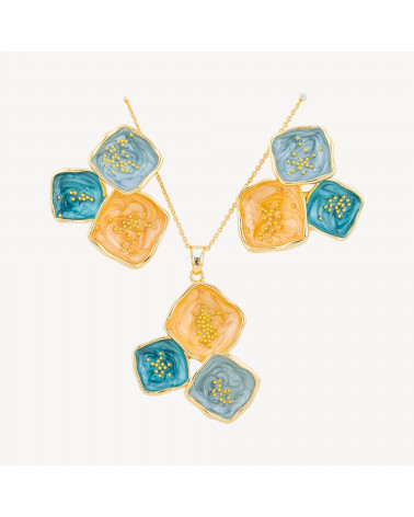 Parure Bijoux Smaltato Collezione Isabella 1pz Rombi Arancione, Blu e Celeste-ORECCHINI BRONZO COLLEZIONE ISABELLA | Worldofjewel.com