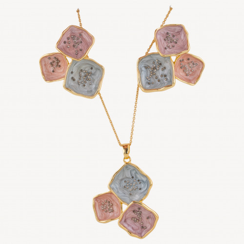 Ensemble de bijoux émaillés Isabella Collection, 1 pièce, diamants violets, roses et bleus