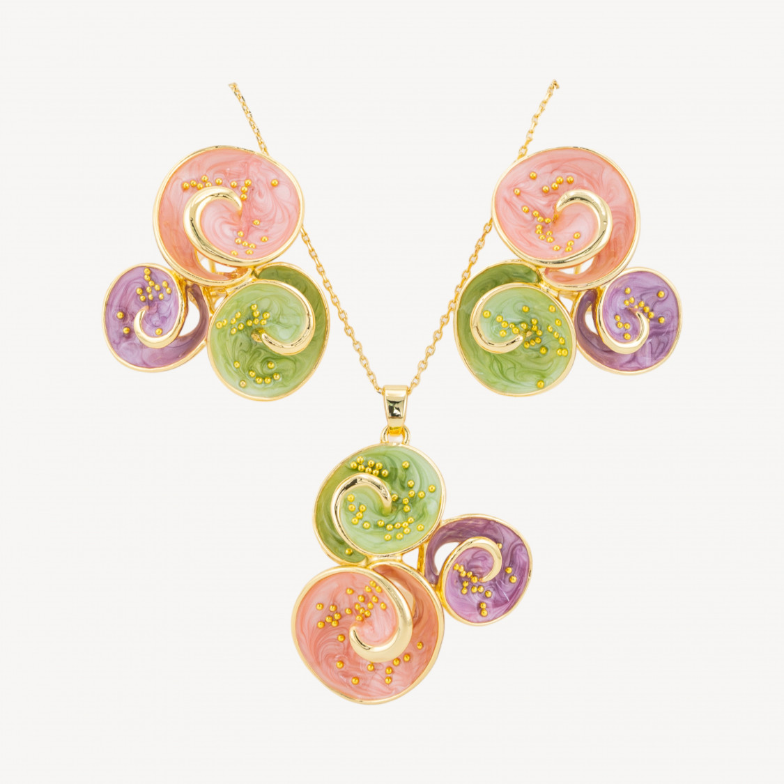 Parure Bijoux Smaltato Collezione Isabella 1pz Spirali Rosa, Viola e Verde-ORECCHINI BRONZO COLLEZIONE ISABELLA | Worldofjewel.com