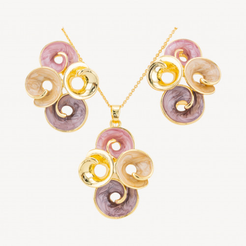 Ensemble de bijoux émaillés Isabella Collection, 1 pièce ronde, beige, rose, violet et or