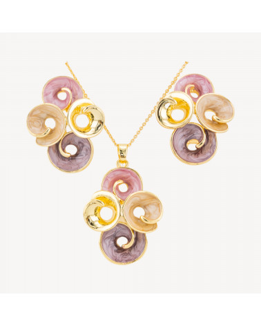 Parure Bijoux Smaltato Collezione Isabella 1pz Tondo Beige, Rosa, Viola e Dorato-ORECCHINI BRONZO COLLEZIONE ISABELLA | Worldofjewel.com
