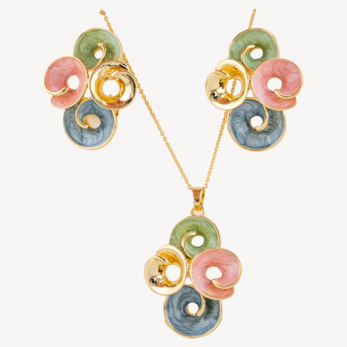 Isabella Collection Enamelled Jewelry Set, 1pc Round, Blue, Pink, Green, and Gold