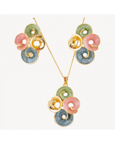 Parure Bijoux Smaltato Collezione Isabella 1pz Tondo Blu, Rosa, Verde e Dorato-ORECCHINI BRONZO COLLEZIONE ISABELLA | Worldofjewel.com