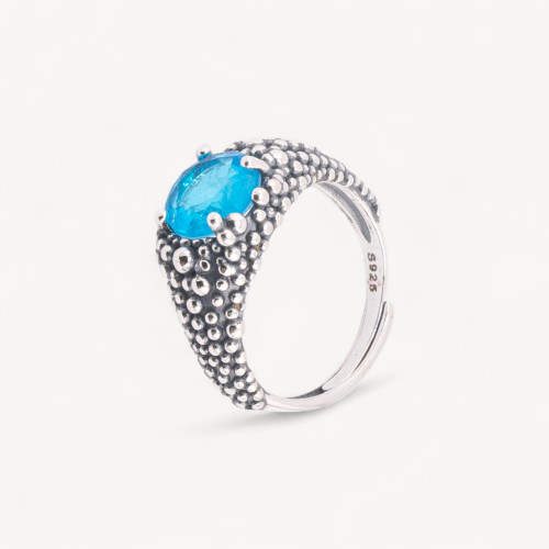 925er Sterlingsilber-Mikroguss-Schmuckring mit Zirkonia, verstellbare Größe, MOD4472, Blau