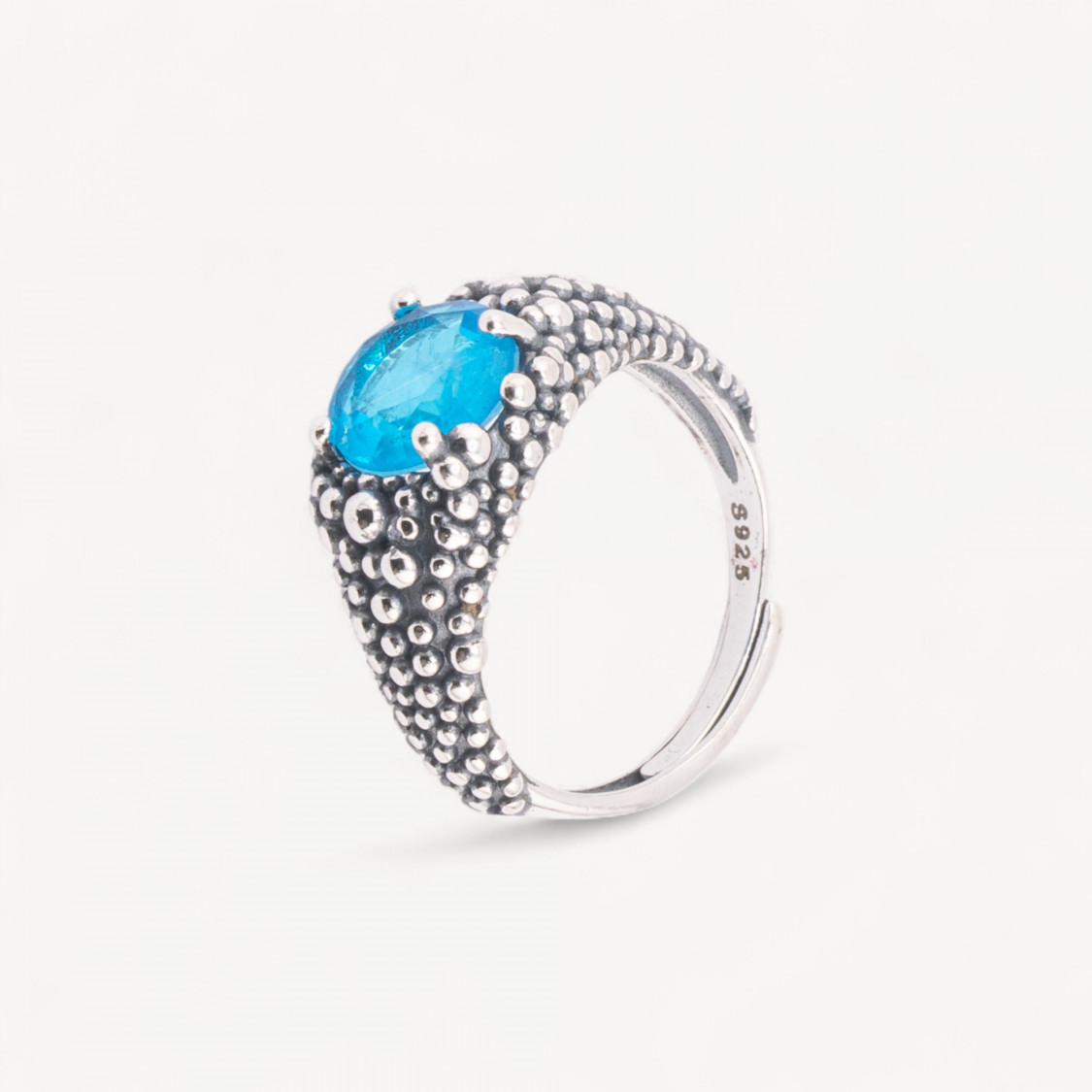 Anello Gioiello In Argento 925 Microfusione Puntinato Con Zircone Misura Regolabile MOD4472 Blu-RINGE AUS 925 SILBER | Worldofjewel.com