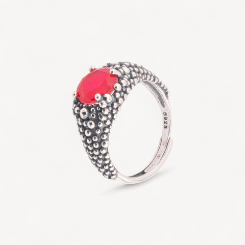 Bague en argent 925 micro-coulé ornée de zircons, taille ajustable MOD4472 Rouge