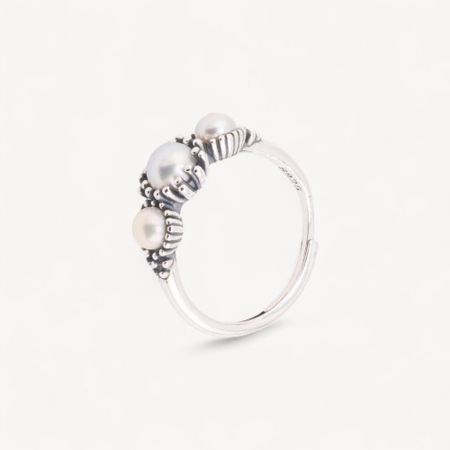 Bague trilogie en argent 925 micro-coulé avec perles de rivière, taille ajustable, MOD4478