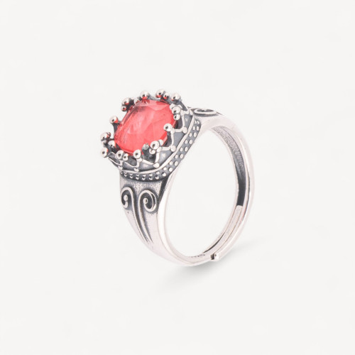 Bague bijou royale en argent 925 et microfibre avec zircon, taille ajustable MOD4474 Orange