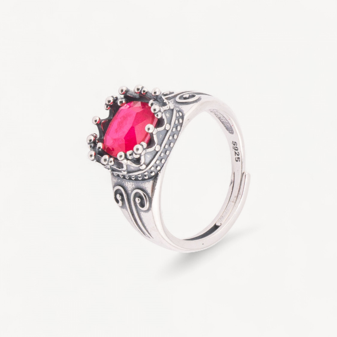 Anello Gioiello In Argento 925 Microfuzione Regale Con Zircone Misura Regolabile MOD4474 Rosso-RINGE AUS 925 SILBER | Worldofjewel.com