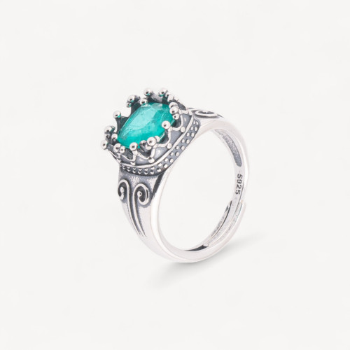 Bague bijou royale en argent 925 et microfibre avec zircon, taille ajustable MOD4474 Vert turquoise