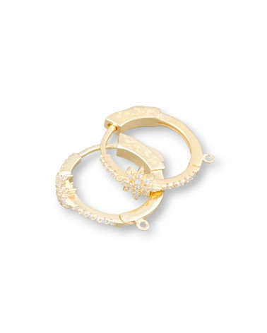 Base Per Orecchini Di Argento 925 Con Zirconi Monachella A Cerchietto 7x18mm 2 Paia Dorato-925 Silber Ohrringbasen | Worldofjewel.com