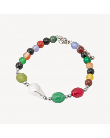 Bracciale con Pietre Dure 6mm e Perle di Maiorca 18,5cm + 5cm MOD2738 con Ematite Argentato Agata Multicolor-ΣΚΛΗΡΕΣ ΠΕΤΡΕΣ | Worldofjewel.com