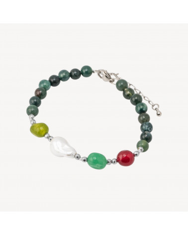 Bracciale con Pietre Dure 6mm e Perle di Maiorca 18,5cm + 5cm MOD2738 con Ematite Argentato Agata Muschiata-ΣΚΛΗΡΕΣ ΠΕΤΡΕΣ | Worldofjewel.com